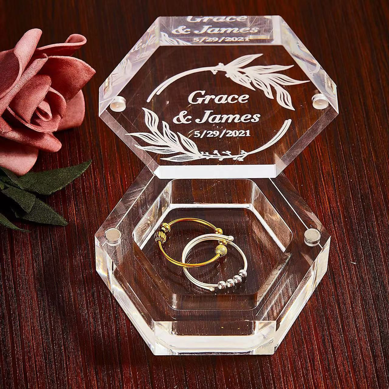 Wedding Ring Box Personalized Acrylic Ring Box,Custom Names and Date Ring Holder,Wedding Gift Bridal Shower Gift