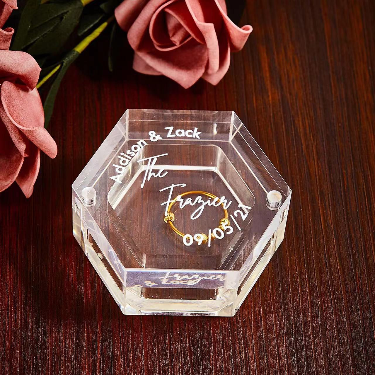 Wedding Ring Box Personalized Acrylic Ring Box,Custom Names and Date Ring Holder,Wedding Gift Bridal Shower Gift